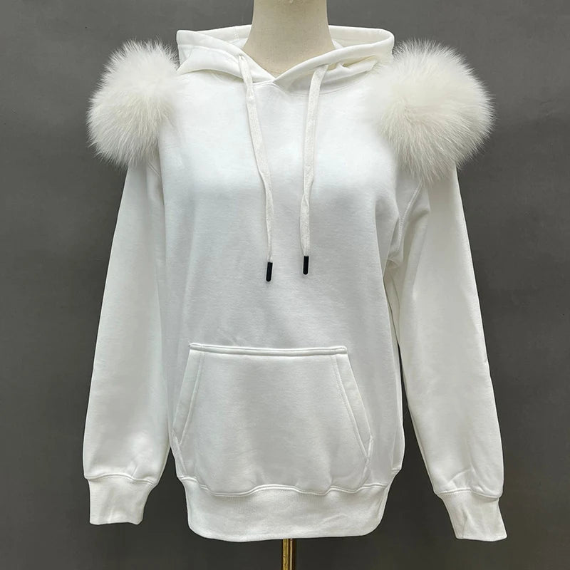 2022 New Arrival Autumn Winter Hoodie Women Fleece Pullover With Hood Real Fox Fur Lady Coat Jackets S5185 - Tamnz