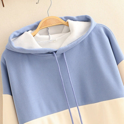 Long Patchwork Sleeve Sweatshirt Women Tops Print Fashion Splice Casual Women's Hoodies Sweatshirts Fleece Hooded Jacket Women