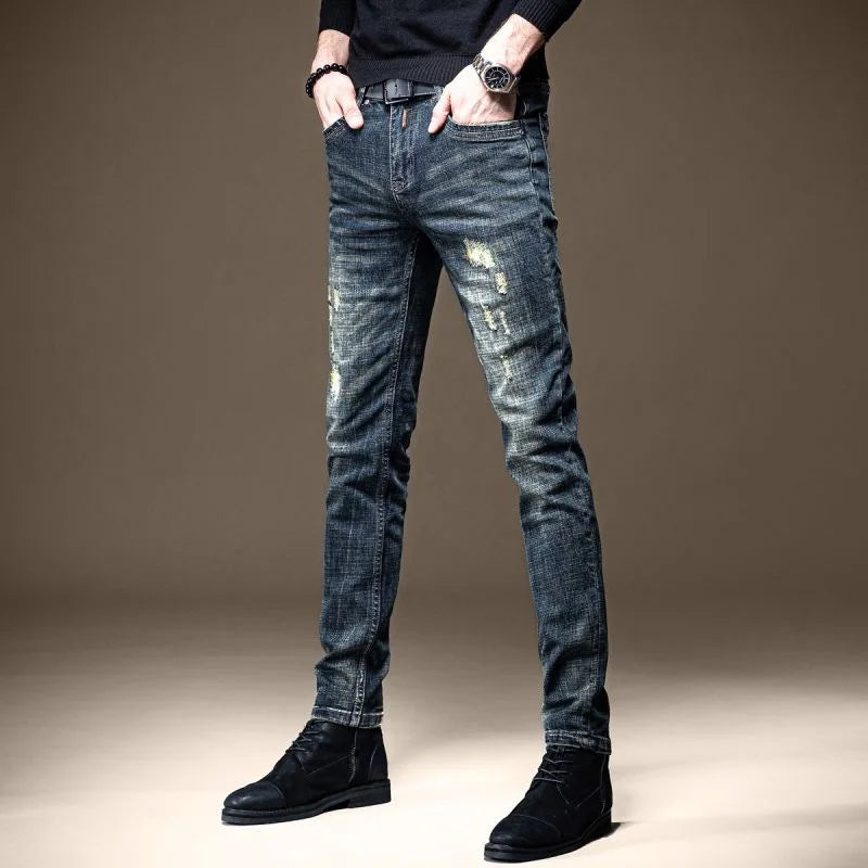 Spring and Autumn New Fashion Vintage Ripped Small Foot Pants Men's Casual Slim Comfortable - TaMNz