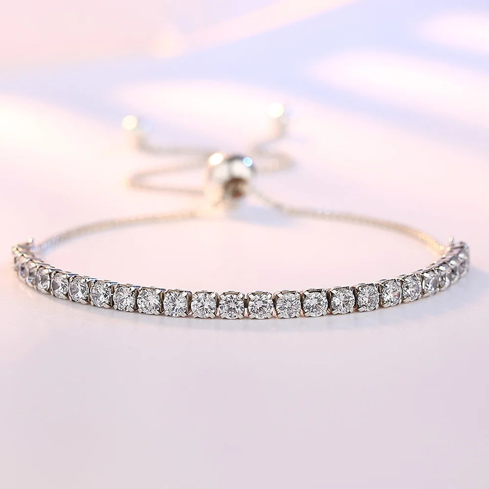 925 Sterling Silver Bracelet Love Elegant Zircon Tennis  Crystal Chain for Women Fashion Noble Engagement Wedding Glam