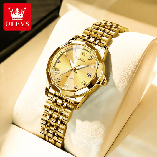 OLEVS Women's Watches Elegant Rhombus Original Quartz Ladies Wristwatch Stainless Steel Waterproof Luminous Top Brand Watch New