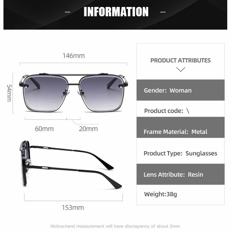 Square Sunglasses Metal Frame Glasses Resin Lens Oculos De Sol UV400 - TaMNz