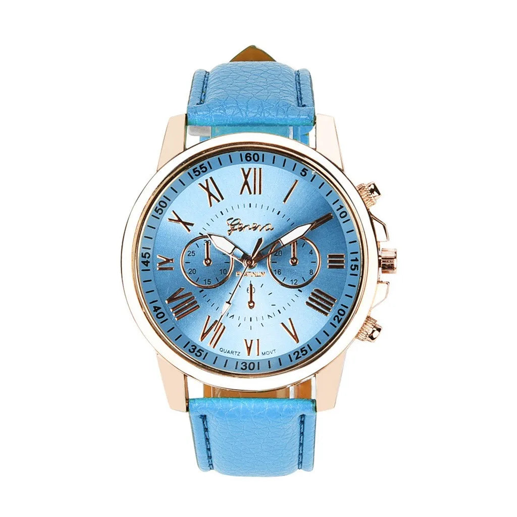 Women's Watch Roman Numerals Faux Leather Analog Quartz Watch Elegant woman watch Leather Strap  Alloy ladies watch reloj