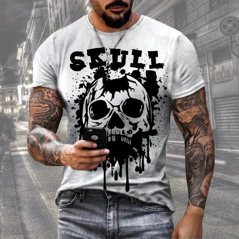 Vintage Skull Print T-Shirt Men 3d Graphic Men's Tee Summer Oversized T-Shirt Men Round Neck Shirts Harajuku Wind Hip Pop