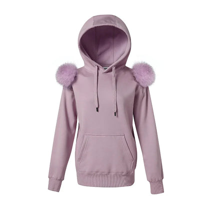 2022 New Arrival Autumn Winter Hoodie Women Fleece Pullover With Hood Real Fox Fur Lady Coat Jackets S5185 - Tamnz