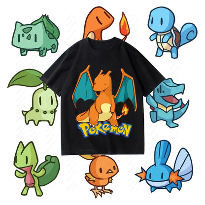 （Miniso）Pokemon Charizard Short Sleeve Summer Men Women Couples Cotton Cute T-Shirt Short Sleeve Cotton Y2K Style Women T-shirts