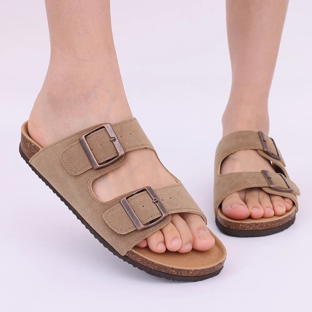 Comwarm Fashion Cork Slippers Women Classic Flat Sandals Female Outdoor Anti-slip Beach Slides Cork Sole Arch Support Sandals - Tamnz