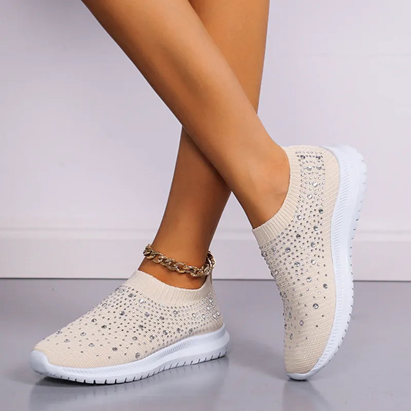 Rimocy Crystal Breathable Mesh Sneaker Shoes for Women Comfortable Soft Bottom Flats - TaMNz