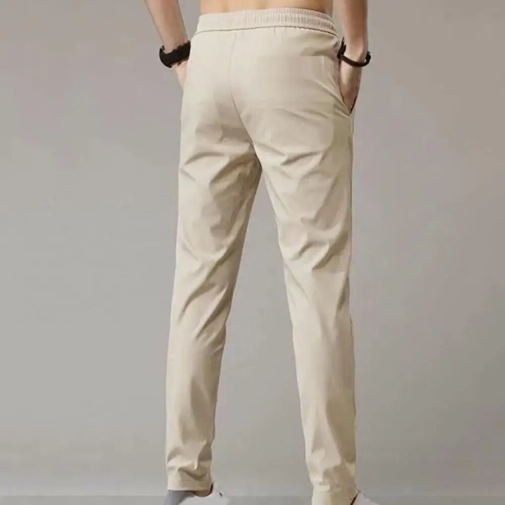 Men Pants Elastic Waist Trendy Polyester Casual Drawstring Men Trouser for Street Wear - TaMNz