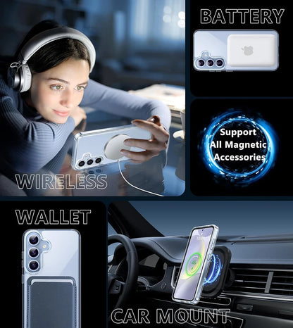 Strong Magnetic For Magsafe Wireless Charging Case For Samsung Galaxy S24 S23 S22 S21 FE Ultra Plus Hybrid Hard Cover Clear Soft