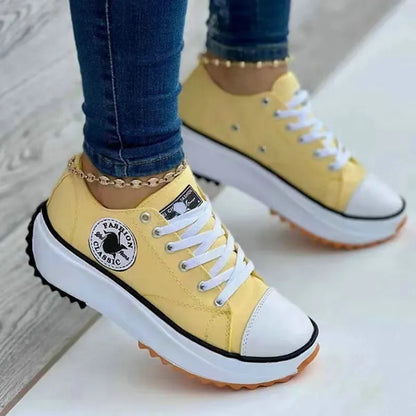 Speedy Classic White Canvas Shoes Women Sneakers Solid Lace-Up Casual Platform Shoes for Women - TaMNz