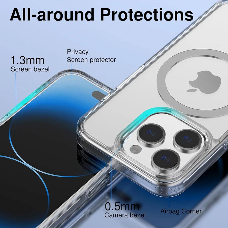 Magnetic Clear Case For APPLE iPhone 16 15 14 13 12 11 Pro Max Plus XS Max XR 7 8 SE2 Wireless Charging Compatible With Magsafe