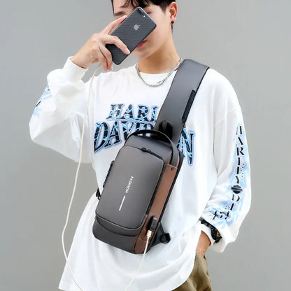 Anti Theft Chest Bag Shoulder USB Charging Crossbody Package - TaMNz