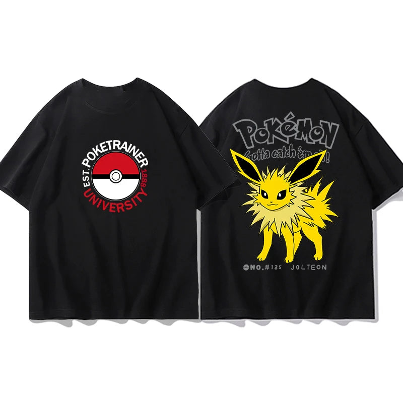 （Miniso) Pokemon Tshirt Pikachu small fire dragon Keda Duck Men Cotton T-shirt Tops Summer Women's Cotton T-Shirt Mens Clothing