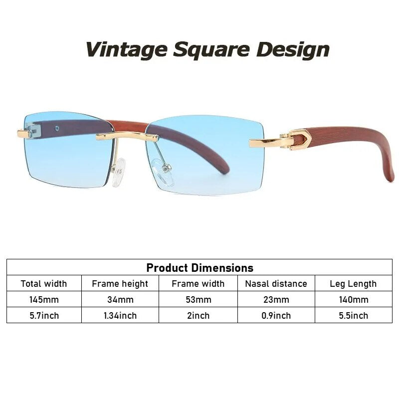 Rectangle Fashion Rimless Sunglasses Frameless Retro Vintage Trendy - TaMNz