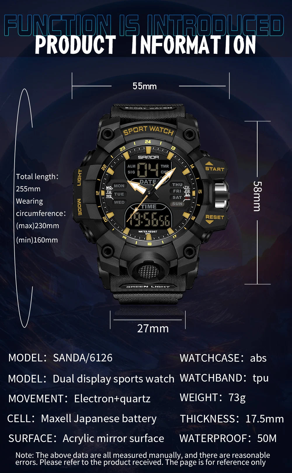 Dual Display Waterproof Military Man Alarm Stopwatch Quartz Wristwatch - TaMNz