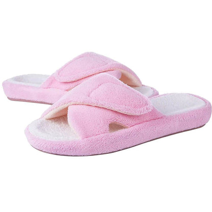 Comwam Four Seasons Arch Support Cotton Slippers Women Adjustable Terry Cloth Fuzzy Indoor Slippers Open Toe House Flats Shoes - Tamnz