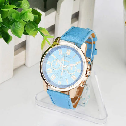 Women's Watch Roman Numerals Faux Leather Analog Quartz Watch Elegant woman watch Leather Strap  Alloy ladies watch reloj