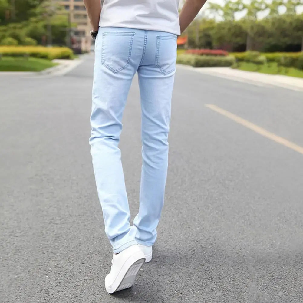 Men Jeans Stretchy Straight Leg Versatile Teenager Slim Fit Pencil Jeans Pencil Jeans Streetwear - TaMNz