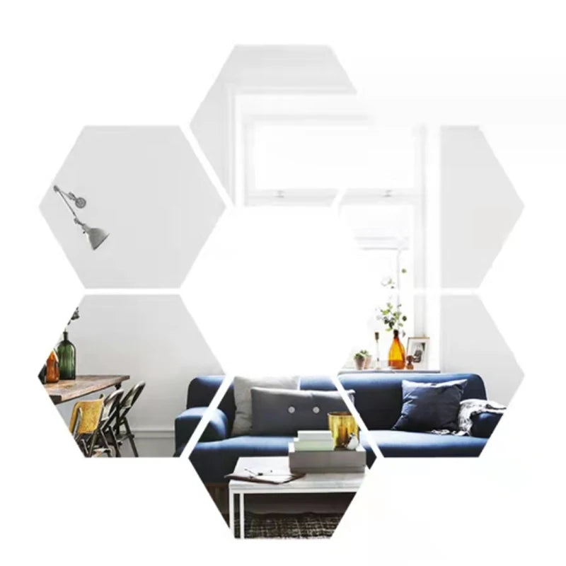 6/12pcs 3D Hexagon Mirror Wall Sticker Rose Gold DIY TV Background Living Room Stickers Wall Decor Bedroom Bathroom Home Decor - Tamnz