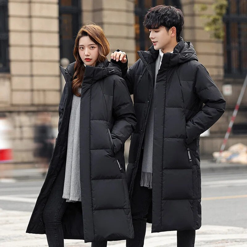 Purple Men and Women Quilted Winter Coat 2023 New Men's Thick (Winter) X-Long Warm Hooded Lovers Down Jackets Brand Clothing - TaMNz