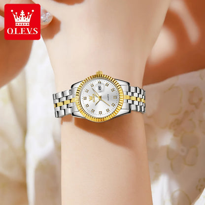 OLEVS 5526 Quartz Elegant Dress Wristwatch Luxury Stainless Steel Waterproof Watch For Women Date Display Original Woman Watches