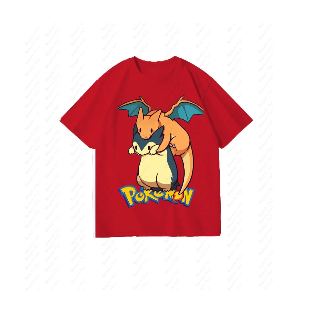 （Miniso）Pokemon Fashion Short Sleeve Summer Men Women Couple Cotton Cartoon T-Shirt Short Sleeve Cotton Y2K Style Women T-shirts