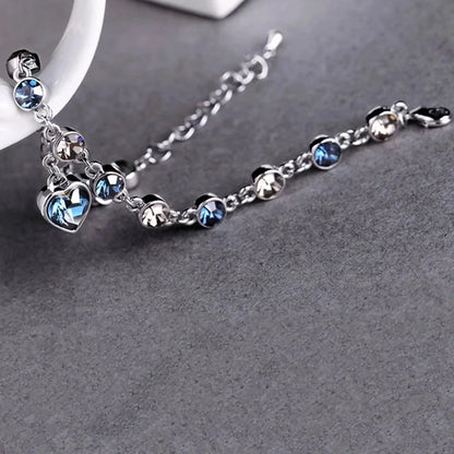 Fashion Heart of Ocean Pendant Bracelets New Shiny Blue Crystal Love Bracelet for Women Valentine's Day Jewelry Wholesale - TaMNz
