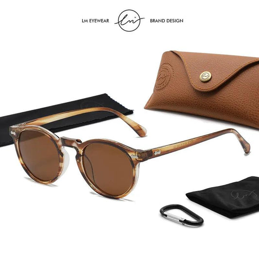 LM Classic Round Polarized Sunglasses Women Men Tea Lens Outdoor Driving Shades Unisex - TaMNz