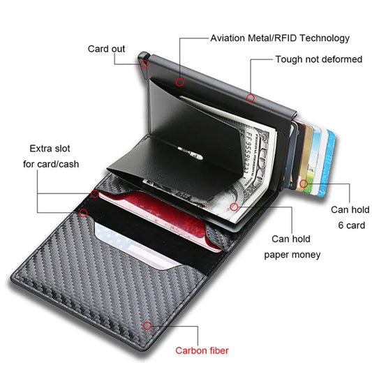 Men Wallets Rfid Black Carbon Fiber Leather Minimalist Wallet Gifts For Men Personalized Carteira Masculina - TaMNz