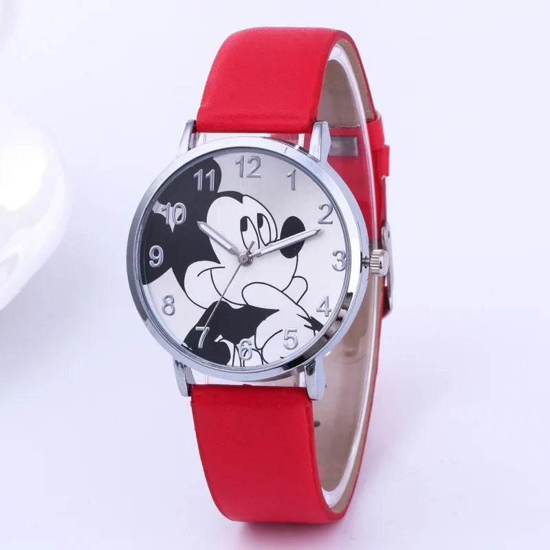 Disney Mickey Mouse Women Watches for Girls Black Leather Strap ultrathin Ladies Watch Quartz Clock Wrist Relogio Feminino - Tamnz