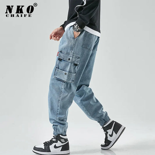 Hip Hop Cargo Jeans Pants Men Fashion Casual Harem Joggers Trousers Men Streetwear Denim Jeans Men Plus Size M-8XL - TaMNz
