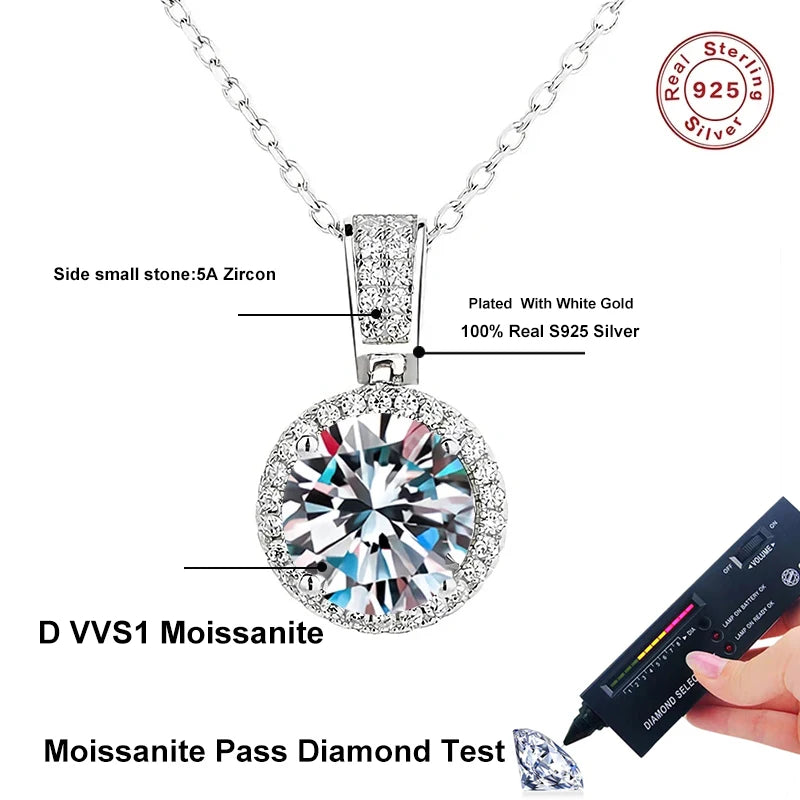 NeeTim 2Carat Moissanite Necklace For Women 100% Sterling S925 Silver With White Gold Plated Lab Diamond Jewelry Wedding Pendant