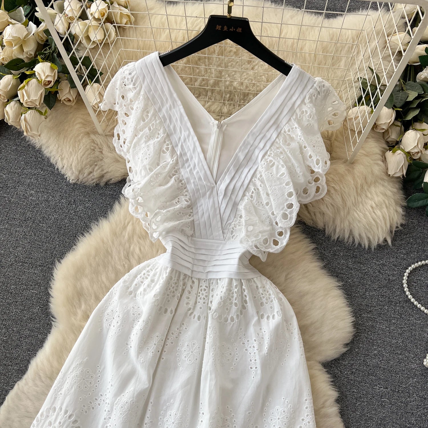 Summer Midi White Dress for Women Boho Tank Ruffle Hollow Beach Vacation Female Vestidos Chic Pleated Gorgeous Traf New In 2023 - TaMNz