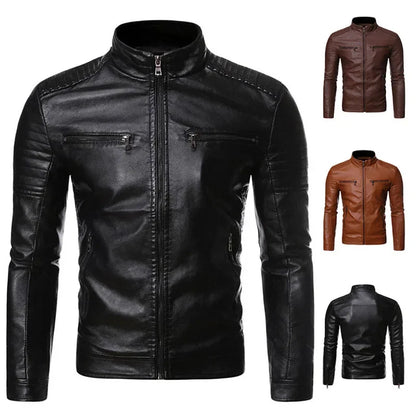 Leather Zipper Korean Trend Casual Fit Slim Baseball Clothes Autumn Fashion Leather Coat Sheepskin Men Leather Jacket New Men - Tamnz