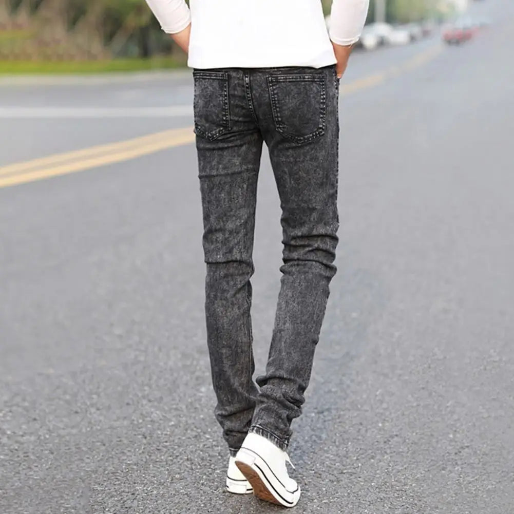 Men Jeans Stretchy Straight Leg Versatile Teenager Slim Fit Pencil Jeans Pencil Jeans Streetwear - TaMNz