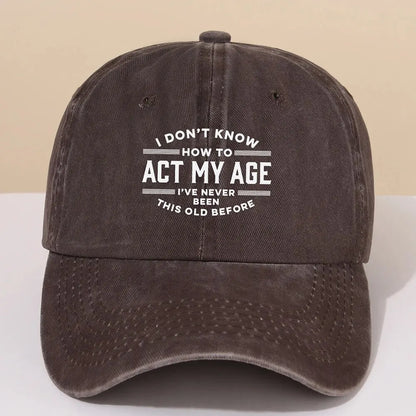 ACT MY AGE Printed Washable Cotton Baseball Hat for Men's Old Vintage Soft Top Duck Tongue Hat for Women