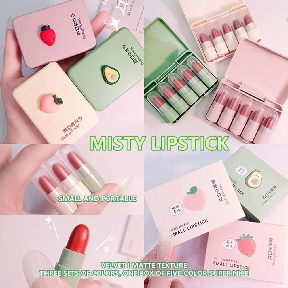 5pcs Waterproof Mini Lipstick Set Non-stick Cup Long Lasting Matte Lipstick Makeup Set Soft Mist Velvet Lip Gloss Women - TaMNz