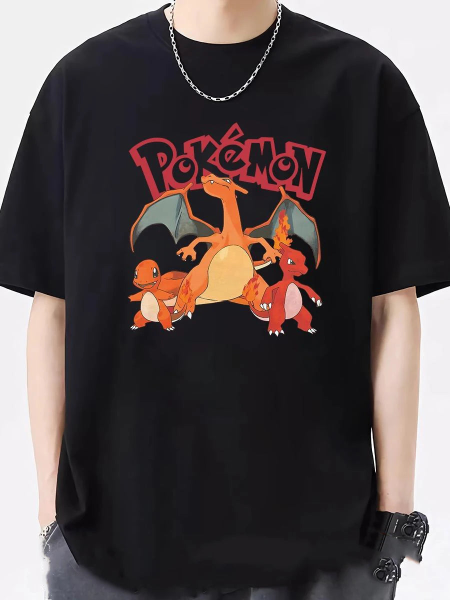 （Miniso) Pokemon Fire Dragon T-Shirt Y2k Tees Men Fashion Kid T-Shirt Top Men Cotton T-Shirt Summer Women T-Shirt Men Clothing