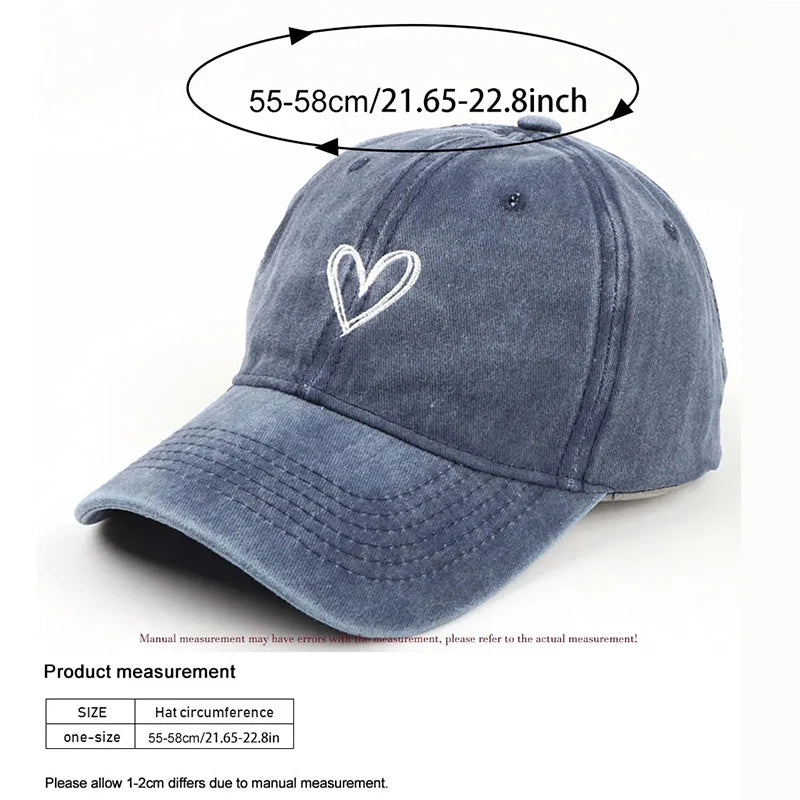 Spring/SummerHat Female Embroidered Peach Heart Wash Denim Baseball Hat Casual Korean Version Thin Couple Soft Top Duck Hat Male