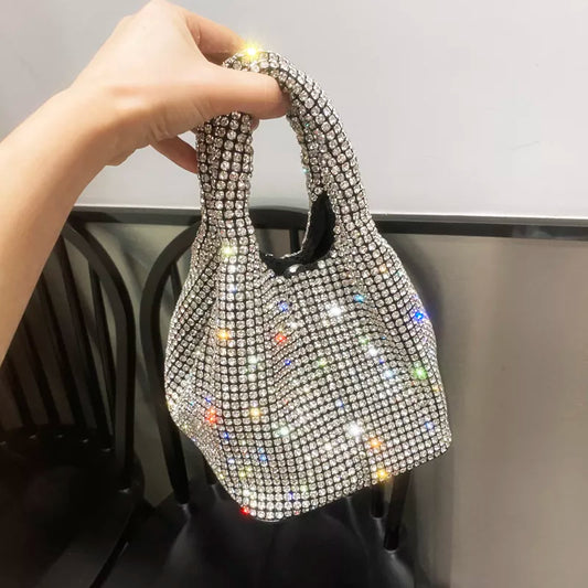 Shiny Crystal Clutch purse bucket Shoulder bag rhinestone Handmade luxury Designer Evening clutch Bag Purse