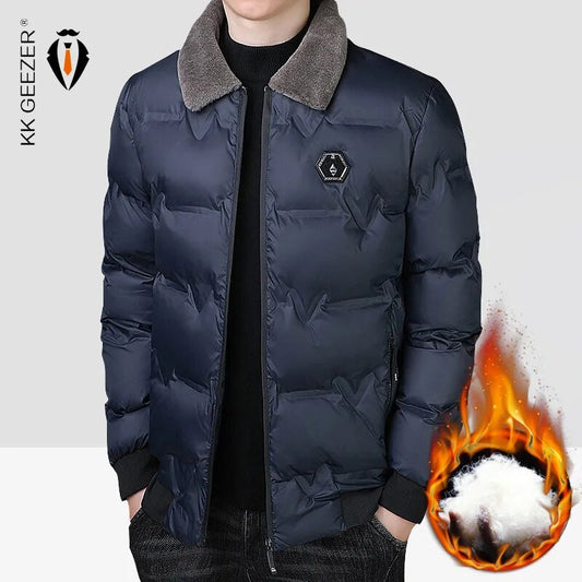 Jackets Men Fur Collar Autumn Winter Coats Warm Black Trench 2023 Oversize Windbreak Cotton Loose Pocket Male Waterproof Parkas
