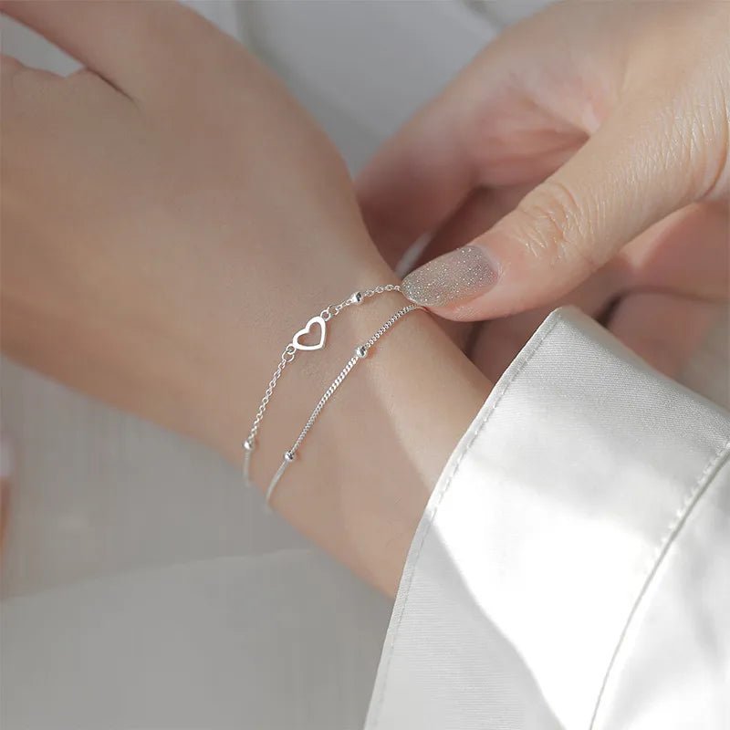 Luxury Fashion Double Love Heart Hollow Round Beads Bracelet for Women Adjustable Bracelet Romantic Wedding Party Jewelry Gift - TaMNz