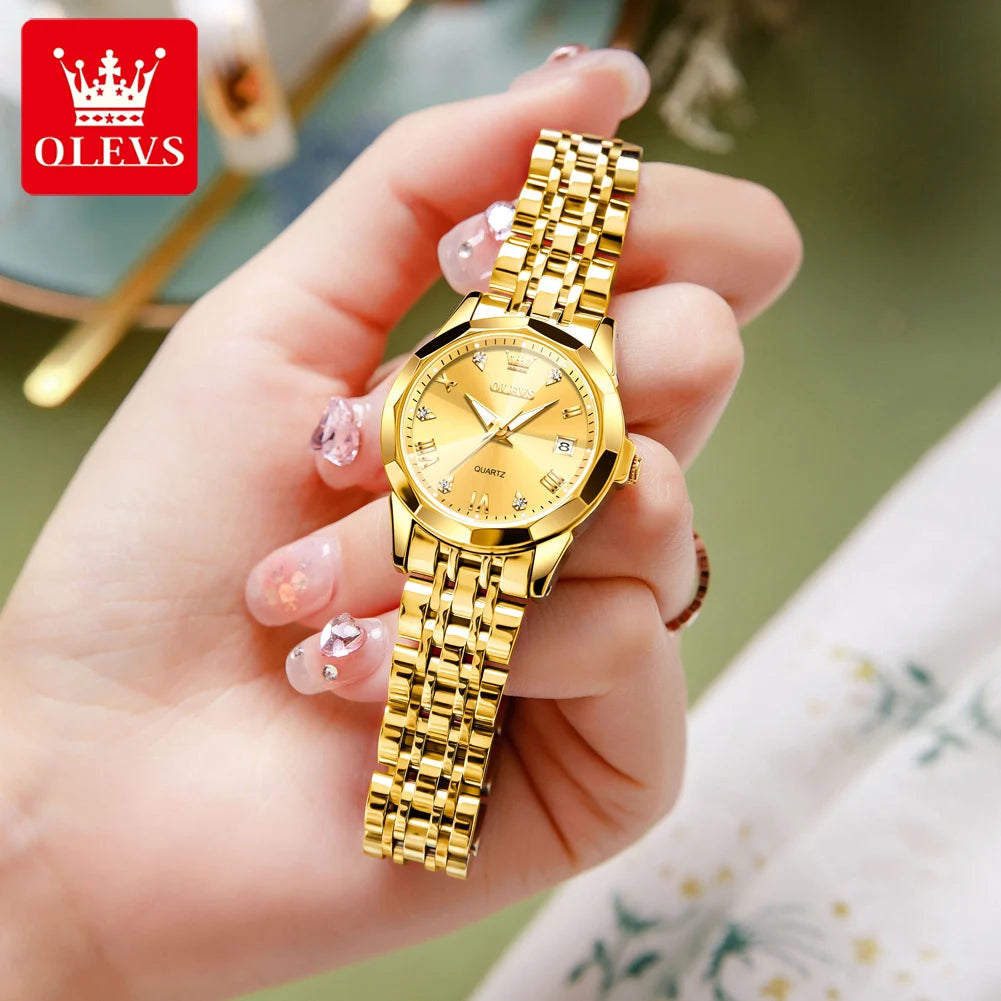 OLEVS Women's Watches Elegant Rhombus Original Quartz Ladies Wristwatch Stainless Steel Waterproof Luminous Top Brand Watch New