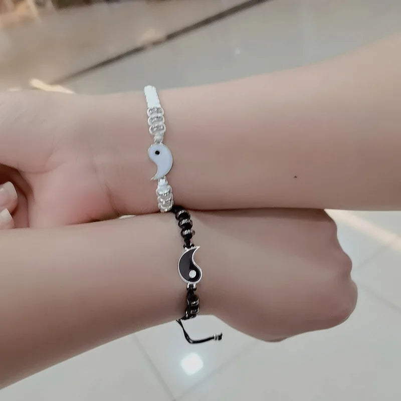 Fashion Couple Bracelets Tai Chi Yin Yang Hand-Woven Stitching Alloy Pendant Adjustable Rope Bracelets For Women Party Jewelry