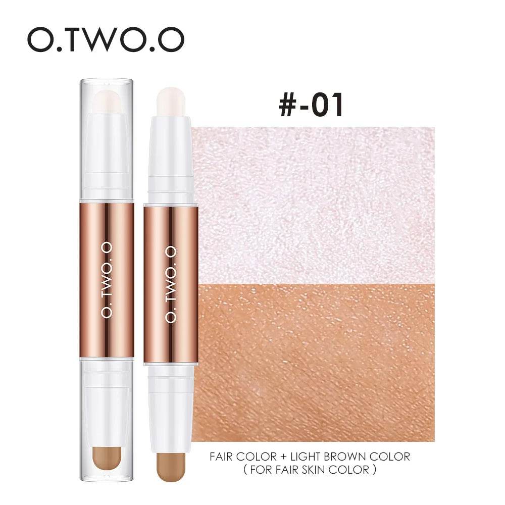 O.TWO.O Contour Stick Double Heads Contour Waterproof Matte Finish Highlighters Clavicle Shadow Pen Face 3D Highlight Concealer - Tamnz