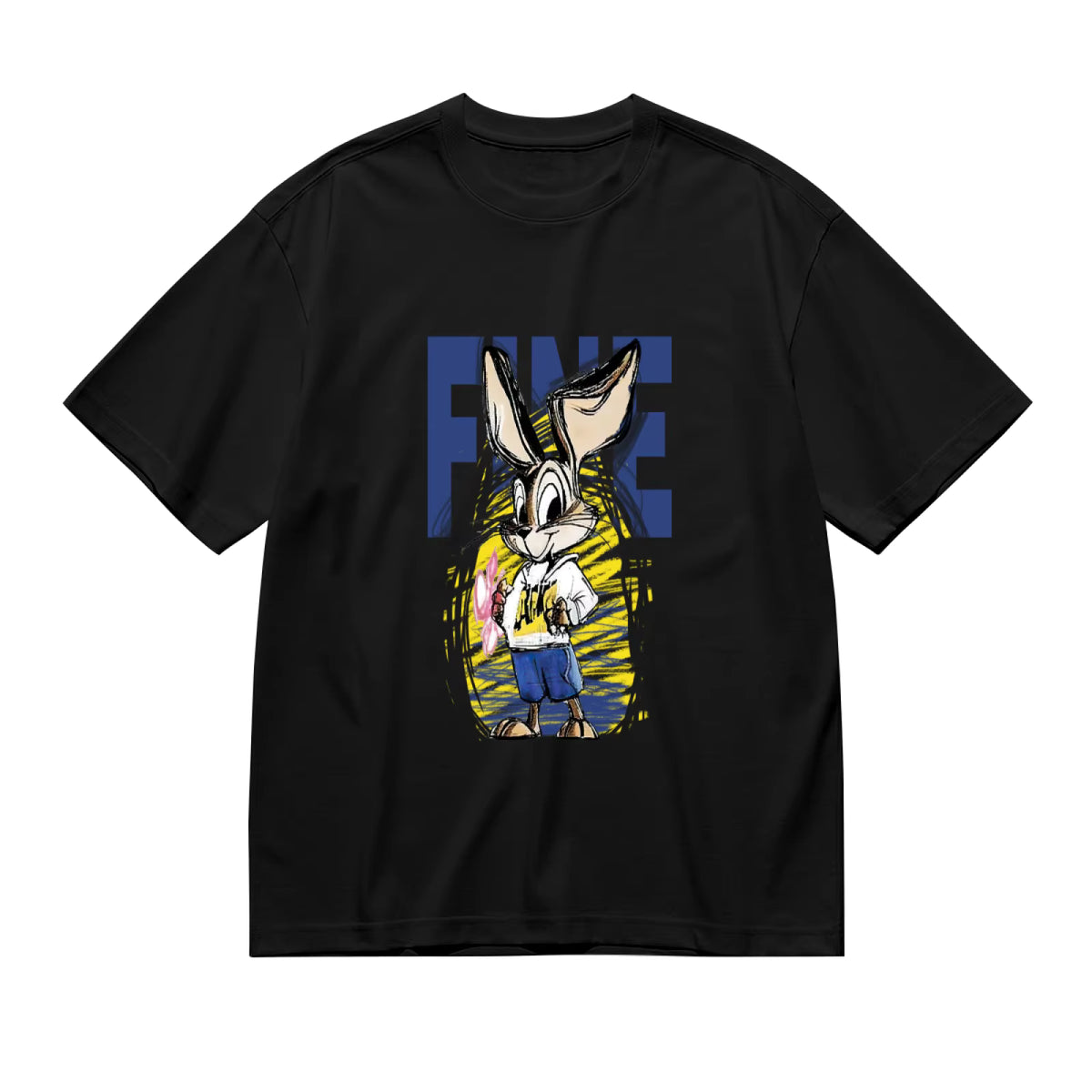 Retro Cartoon Rabbit “FINE” T-Shirt