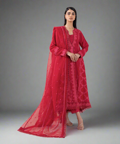 3 PIECE - EMBROIDERED RAW SILK SUIT | IMBASAT