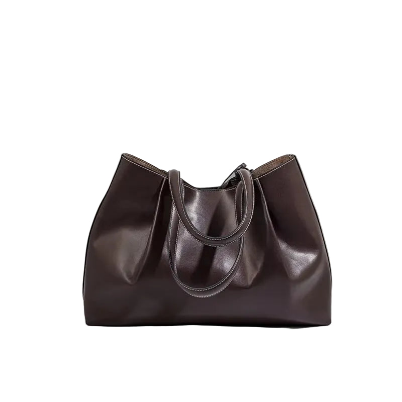Women's Ruched PU Leather Shoulder & Crossbody Bucket Bag